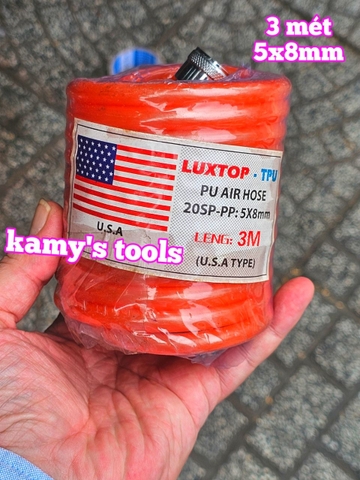 Dây xoắn hơi khí nén cam 5x8mm Luxtop 3 mét 6 mét 9 mét 12 mét 15 mét, dây hơi xoắn