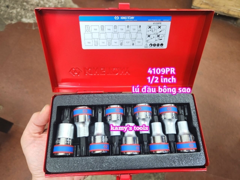 Bộ đầu tuýp lục giác bông sao Kingtony 9 chi tiết 4109PR (Bộ Khẩu Lú Đầu Lục Giác Bông Sao)