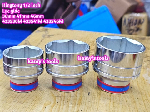 Đầu tuýp ngắn trắng Kingtony 1/2 inch lục giác 36mm 41mm 46mm 433536M 433541M 433546M