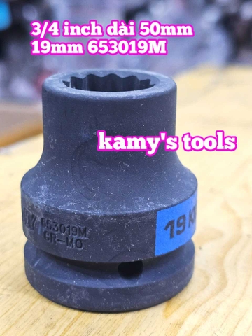 Đầu tuýp 3/4 inch bông 12 cạnh đen ngắn 50mm Kingtony 17mm 19mm 21mm 22mm 653017M 653019M 653021M 653022M