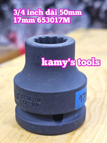 Đầu tuýp 3/4 inch bông 12 cạnh đen ngắn 50mm Kingtony 17mm 19mm 21mm 22mm 653017M 653019M 653021M 653022M