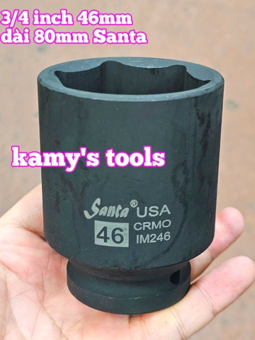 Đầu tuýp 3/4 inch dài 80mm Santa thép Cr-mo 46mm 48mm 50mm 55mm IM246 IM248 IM250 IM255