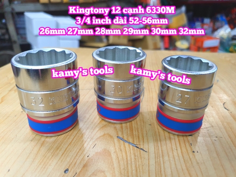 Tuýp 3/4 inch bông 12 cạnh trắng Kingtony 26mm 27mm 28mm 29mm 30mm 32mm 633026M 633027M 633028M 633029M 633030M 633032M