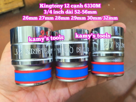 Tuýp 3/4 inch bông 12 cạnh trắng Kingtony 26mm 27mm 28mm 29mm 30mm 32mm 633026M 633027M 633028M 633029M 633030M 633032M