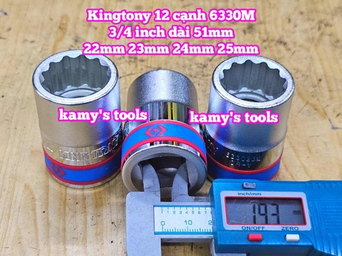 Tuýp 3/4 inch bông 12 cạnh trắng ngắn Kingtony 22mm 23mm 24mm 25mm 633022M 633023M 633024M 633025M