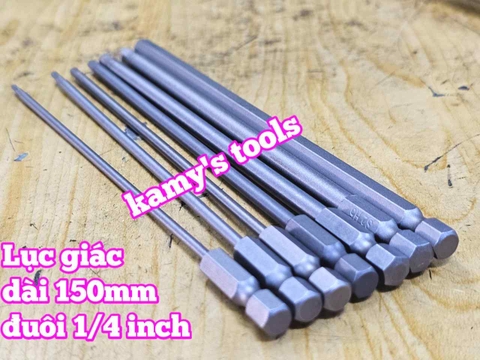 Mũi bắn siết vít lục giác 6 cạnh đuôi lục giác 1/4 inch dài 150mm thép S2 H1.5 H2 H2.5 H3 H4 H5 H6