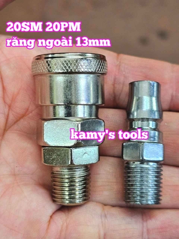 Bộ nối nhanh hơi khí nén ren ngoài 13mm 20SM 20PM Wetools WT-20SM WT-20PM