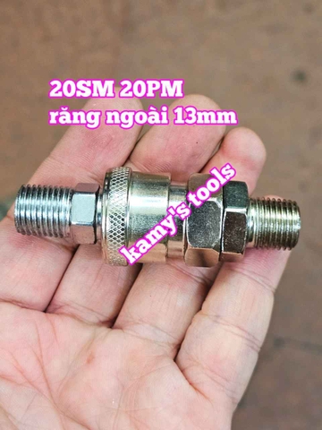 Bộ nối nhanh hơi khí nén ren ngoài 13mm 20SM 20PM Wetools WT-20SM WT-20PM