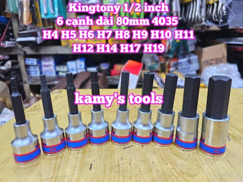 Tuýp lú đầu lục giác 1/2 inch dài 80mm Kingtony 4mm 5mm 6mm 7mm 8mm 9mm 10mm 11mm 12mm 14mm 17mm 19mm 403504 403505 403506 403507 403508 403510 403511 403512 403514 403517 403519