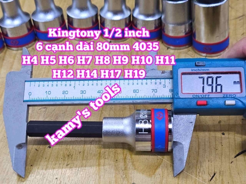 Tuýp lú đầu lục giác 1/2 inch dài 80mm Kingtony 4mm 5mm 6mm 7mm 8mm 9mm 10mm 11mm 12mm 14mm 17mm 19mm 403504 403505 403506 403507 403508 403510 403511 403512 403514 403517 403519