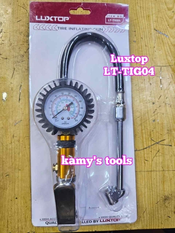 Tay bơm lốp xe ô tô, xe máy có đồng hồ đo áp suất Luxtop model LT-TIG04 có nút xả khí