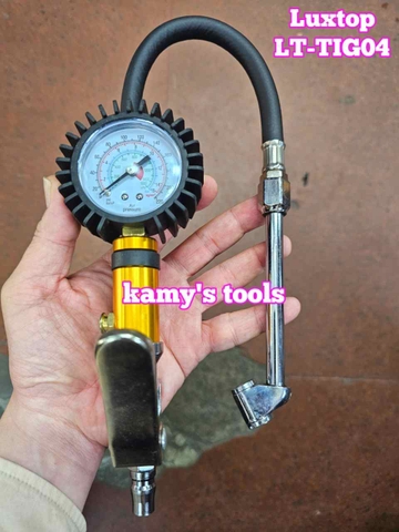 Tay bơm lốp xe ô tô, xe máy có đồng hồ đo áp suất Luxtop model LT-TIG04 có nút xả khí