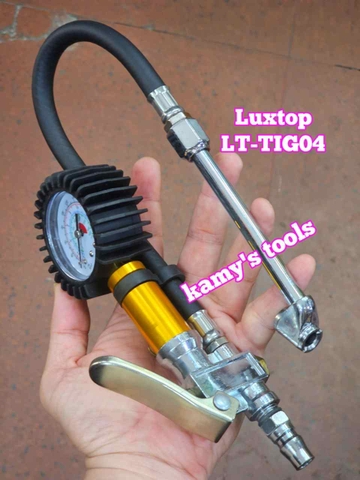 Tay bơm lốp xe ô tô, xe máy có đồng hồ đo áp suất Luxtop model LT-TIG04 có nút xả khí