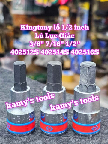 Tuýp lú đầu lục giác lỗ 1/2 inch Kingtony cỡ 3/8 inch 7/16 inch 1/2 inch dài 60mm model 402512S 402514S 402516S