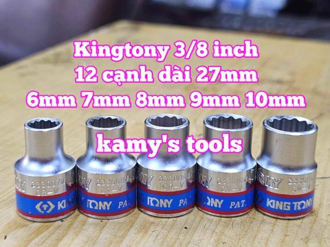 Đầu tuýp trắng 12 cạnh 3/8 inch dài 27mm Kingtony 6mm 7mm 8mm 9mm 10mm 333006M 333007M 333008M 333009M 333010M