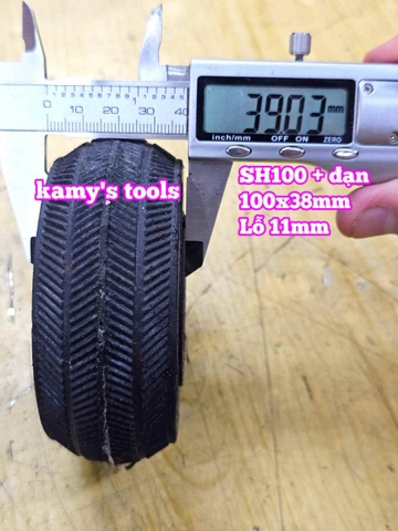 Bánh xe cao su đặc Sanho 100mm kèm bạc đạn 6301RS lỗ 11mm 100x38mm Kamytools