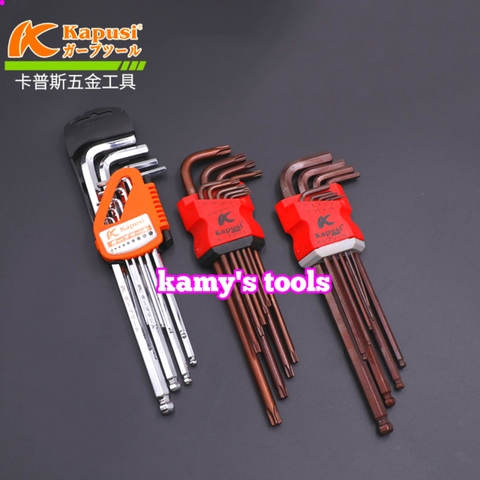 Bộ lục giác bi dài, bông hoa thị thép nâu S2 cao cấp 9 cây Kapusi model K-0830 và K-0831