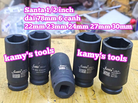 Đầu tuýp khẩu 1/2 inch đen dài lục giác 6 cạnh 78mm Santa 22mm 23mm 24mm 27mm 30mm IM122 IM123 IM124 IM127 IM130