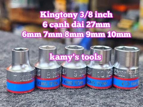 Đầu tuýp trắng 6 cạnh 3/8 inch dài 27mm Kingtony 6mm 7mm 8mm 9mm 10mm 333506M 333507M 333508M 333509M 333510M