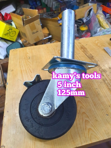 Bánh xe giàn giáo có khóa bánh cao su đặc 5 inch 125mm xoay 360 độ