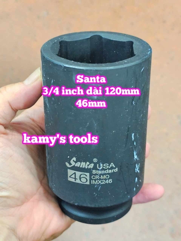 Đầu tuýp 3/4 inch đen dài 120mm lục giác Santa thép Cr-mo 34mm 36mm 38mm 41mm 46mm IMX234 IMX236 IMX238 IMX241 IMX246