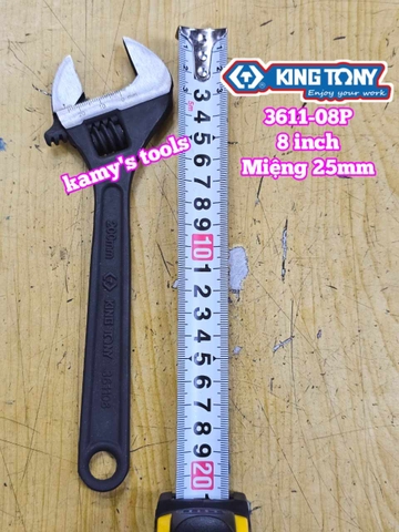 Mỏ lết miệng đen Kingtony 8 inch 200mm 3611-08P miệng mở 0-25mm