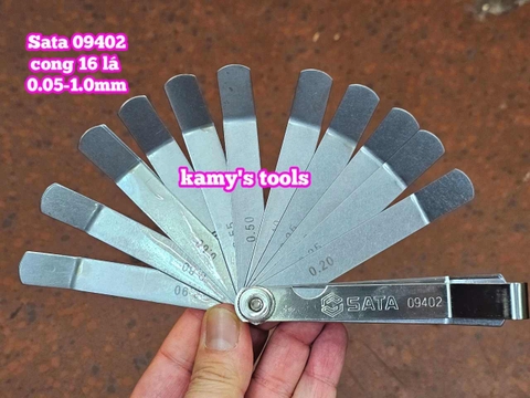 Thước căn lá dưỡng đo độ dày căn chỉnh cò xupap Sata 16 lá loại cong 09402 cỡ  0.05-1.0mm