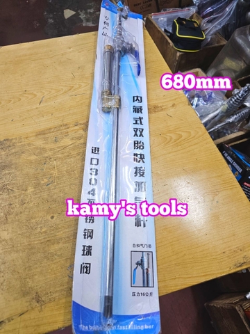 Dụng cụ cây bơm lốp xe ô tô van bi inox 304 có thang đo áp suất không khí dài 680mm