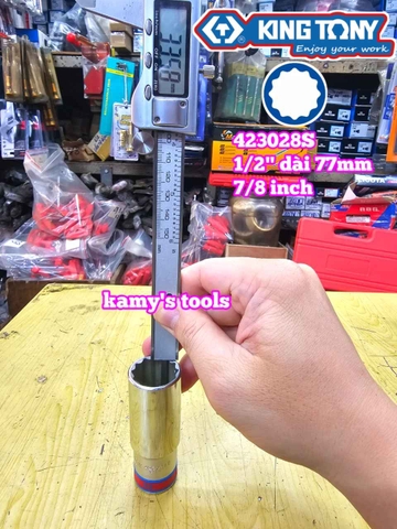 Đầu tuýp hệ inch trắng dài 12 cạnh Kingtony 1/2 inch cỡ 7/8 inch 423028S dài 77mm