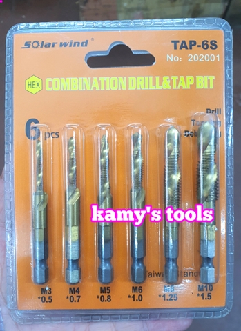 Bộ 6 mũi khoan Taro M3-M10 thép inox HSS phủ Titanium tạo lỗ ren bắt vít, ta rô model TAP-6S Solar Wind và inox LRT