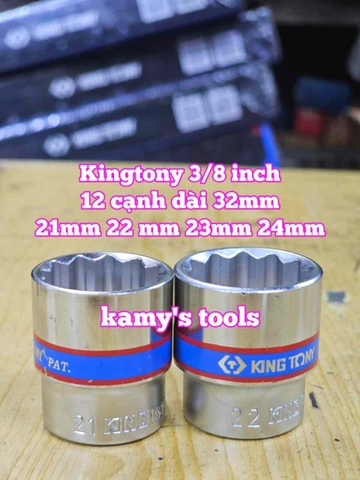Đầu tuýp trắng 12 cạnh 3/8 inch dài 27mm Kingtony 21mm 22mm 23mm 24mm 333021M 333022M 333024M 333024M