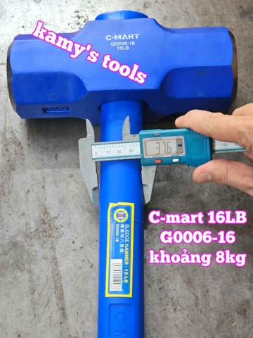 Búa tạ thép đầu lục giác cán cao su C-mart 16LB G0006-16 dài khoảng 900mm