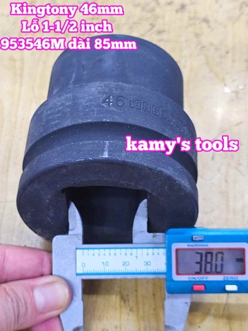 Đầu tuýp khẩu 46mm lỗ 1-1/2 inch 38mm đen dài 85mm Kingtony 953546M lục giác 6 cạnh