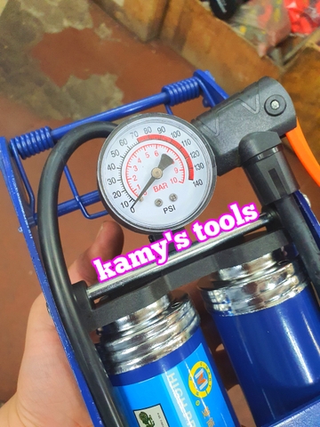 Bơm đạp chân, bơm xe máy, xe đạp 2 ống đường kính 55x120mm C-mart model L0002