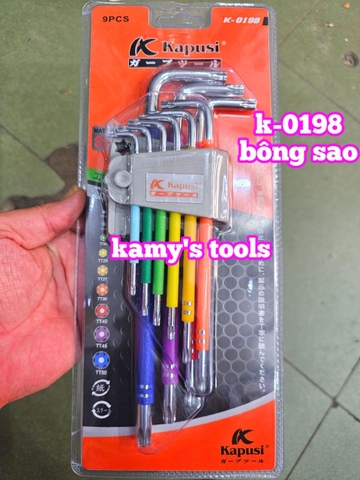 Bộ khóa lục giác bi và bông hoa thị nhiều màu Kapusi 9 cây K-0197 và K-0198