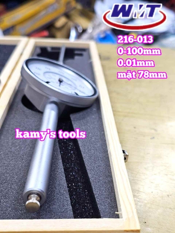 Đồng hồ so 0-100mm sai số 0.01mm WMT model 216-013 mặt 78mm thân thép cao cấp nặng 512g