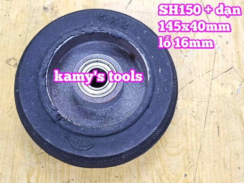 Bánh xe cao su đặc Sanho 150mm kèm bạc đạn 6003RS lỗ 16mm 145x40mm Kamytools
