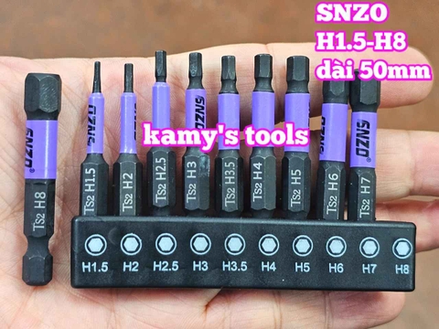 Mũi vít lục giác 6 cạnh đuôi lục giác 1/4 inch SNZO dài 50mm 10 chi tiết H1.5-H8 thép đen S2 HH-5010