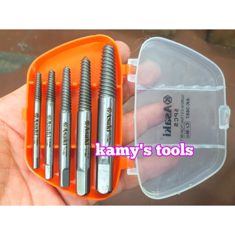 Bộ mũi ren tháo mở bu lông, ốc vít gãy ASAKI model AK-3687 và AK-3688, bộ ta rô lấy ốc gãy