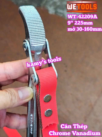 Cờ lê cảo mở lọc nhớt lọc dầu bằng dây da chống trượt 9 inch dây dài 520mm Wetools WT-42209A mở 30-160mm