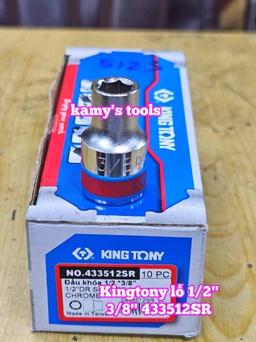 Đầu tuýp trắng 6 cạnh lỗ 1/2 inch cỡ 3/8 inch Kingtony 433512SR