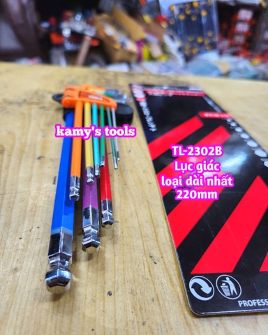 Bộ lục giác bi MÀU thép S2 Wetools 9 chi tiết 1.5-10mm TL-2302B loại dài nhất 220mm