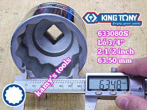 Đầu tuýp hệ inch 12 cạnh 3/4 inch Kingtony cỡ 2-1/2 inch tương đương 63mm 633080S