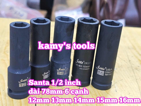 Đầu tuýp khẩu 1/2 inch đen dài lục giác 6 cạnh 78mm Santa 12mm 13mm 14mm 15mm 16mm IM112 IM113 IM114 IM115 IM116
