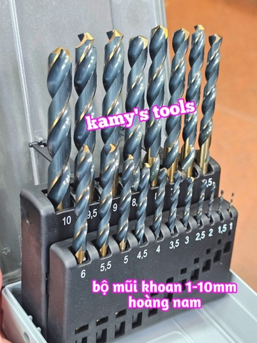 Bộ mũi khoan sắt thép inox Hoàng Nam 19 chi tiết 1mm-10mm