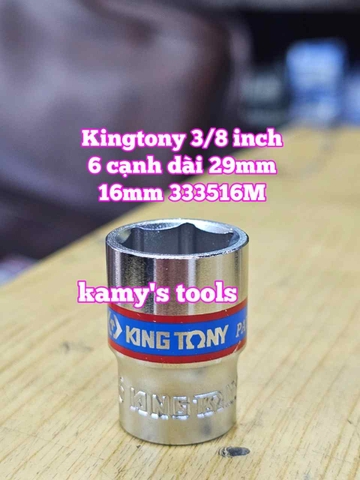 Đầu tuýp trắng 6 cạnh 3/8 inch dài 27mm Kingtony 16mm 17mm 18mm 19mm 20mm 333516M 333517M 333518M 333519M 333520M