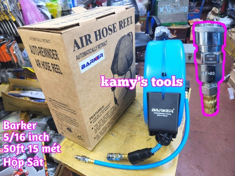 Cuộn ống dây hơi treo tự rút hộp sắt Barker áp suất 9m và 15m HR-830A