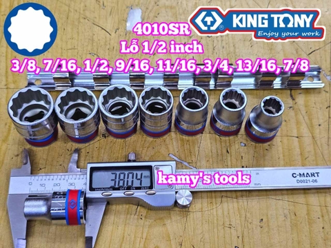 Bộ tuýp khẩu hệ inch 1/2 inch 12 cạnh Kingtony 4010SR 8 chi tiết từ 3/8-7/8 inch