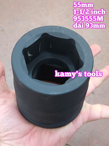 Đầu tuýp khẩu 55mm lỗ 1-1/2 inch 38mm đen dài 93mm Kingtony 953555M lục giác 6 cạnh