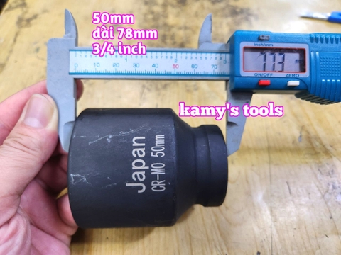 Đầu tuýp khẩu 50mm lỗ 3/4 inch đen dài 78mm Kamytools thép Cr-mo